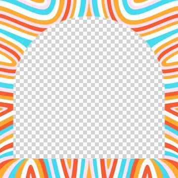 Featuring teal semicircular arch centering over flowing retro stripes on Stock Illustration