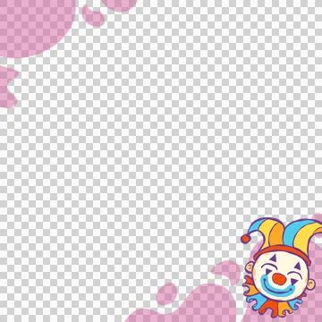 Featuring vector clown head with jester hat and pink splashes over transparent Ilustração Stock