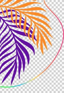 Featuring vector orange and purple palm fronds on transparent backdrop with Illustrazione stock