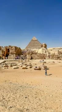 Feb 12, 2026, Egypt, Cairo: The Great Sphinx guards the pyramids  at Giza. Stock Photos