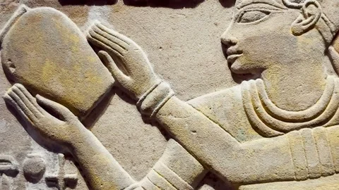 Feb12, 2026, Cairo, Egypt: Ancient Egyptian stone bas-relief Stock Footage 345846365