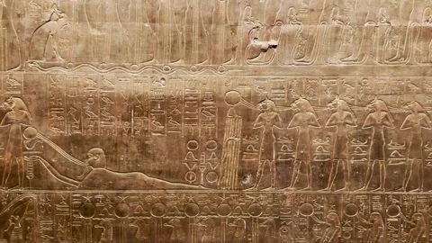 Feb12, 2026, Cairo, Egypt: hieroglyphs, golden sarcophagus of  Egyptian pharaoh Stock Footage 345846109
