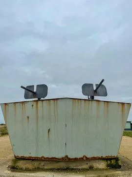 Februari 4, 2023. Monument and landingscraft at Utah Beach, France Stock Photos