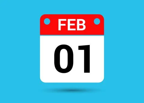 February 1 Calendar Date Flat Icon Day 1 Vector Illustration Stock Illustration