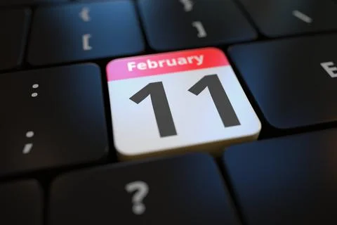 February 11 date on a keyboard key, 3d rendering Stock Illustration