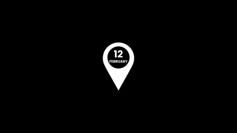 February 12 date marker location pin animation isolated on black background Stock Footage 325987732