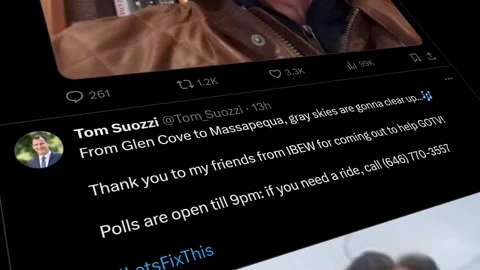FEBRUARY 14, 2024: Scrolling Tom Suozzi, X App, Profile Page on an iPhone Stock Footage 264582964