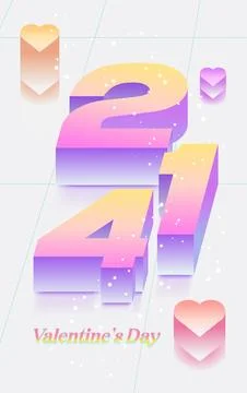 February 14 Valentine's Day Vertical Banner with Pastel Hearts Stockillustratie