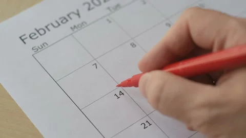 February 14th calendar date circled in red colour Stock Footage 147367102
