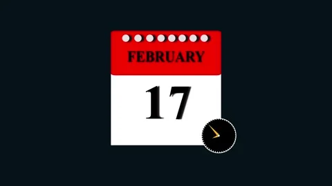 February 17 calendar page with animated clock for deadline and schedule pla.. 스톡 동영상 332896554