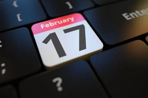 February 17 date on a keyboard key, 3d rendering イラスト素材