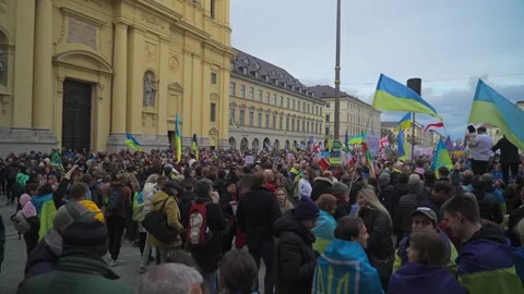 February 18, 2023. Munich, Odeonsplatz Germany. Demonstration of refugees from Stock Footage 257919717