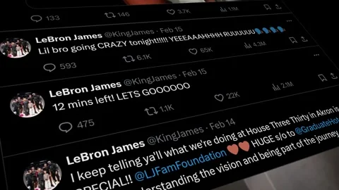 FEBRUARY 19, 2024: Scrolling LeBron James, X App, Profile Page on an iPhone Stock Footage 265088112