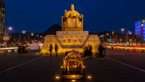 February 20, 2018: Night view of Gwanghwamun plaza. 스톡 동영상 145702960