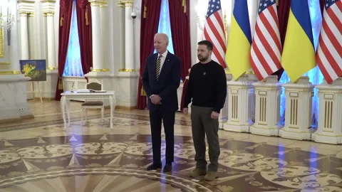 February 20, 2023. Visit by U.S. President Joe Biden to Ukraine during war Stock Footage 332944407