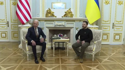 February 20, 2023. Visit by U.S. President Joe Biden to Ukraine during war Stock Footage 332944419