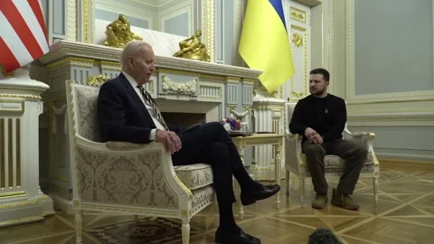 February 20, 2023. Visit by U.S. President Joe Biden to Ukraine during war Stock Footage 332944432