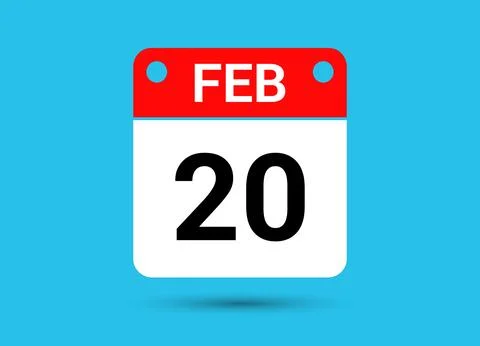 February 20 Calendar Date Flat Icon Day 20 Vector Illustration Stock Illustration