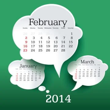 February 2014 bubble speech calendar Stock Illustration
