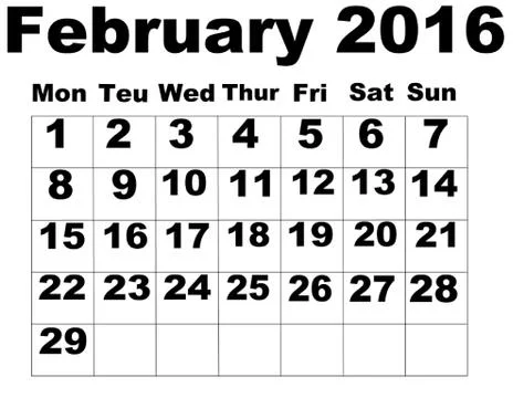 February 2016 Calendar Stock Illustration