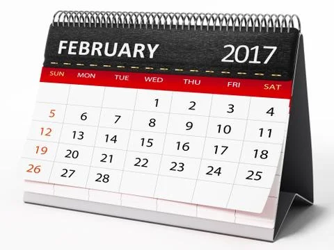 February 2017 desktop calendar. 3D illustration Stock Illustration