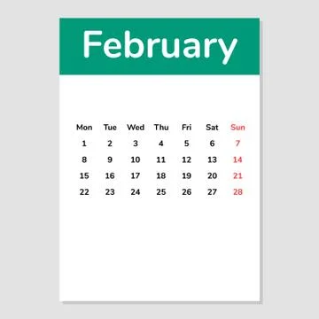 February 2021 calendar sheet. Vector illustration. Isolated on white. Stock Illustration