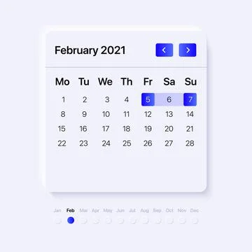 February 2021 Calendar template. User interface concept for mobile and web Stock Illustration