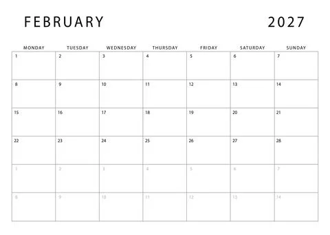 February 2027 monthly planner template Stock Illustration