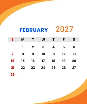 February 2027 Orange Calendar Layout Stock-Illustration