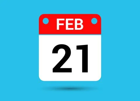 February 21 Calendar Date Flat Icon Day 21 Vector Illustration Stock Illustration