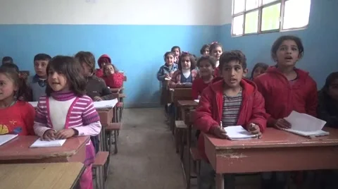 February 22, 2016: children singing in school, Syria Stock Footage 68790243