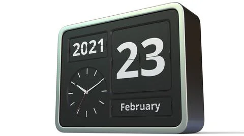 February 23 date on the flip clock calendar, 3d rendering Stock Illustration