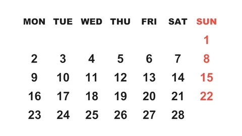 February 24, 2026, Animated 2030 planner showcasing February calendar, Stock Footage 320082138