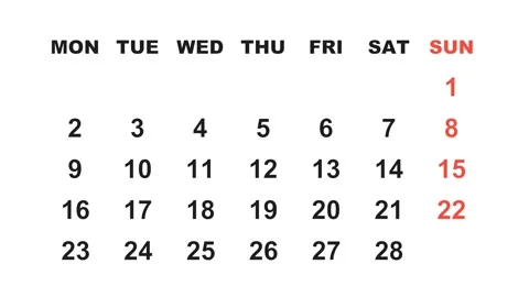 February 25, 2026, Animated 2030 planner showcasing February calendar, Stock Footage 320082222