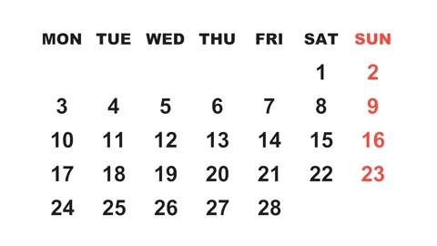 February 26, 2025, Animated 2029 planner showcasing February calendar, Stock Footage 320082343