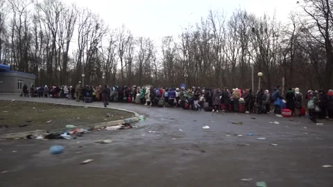 February 27, 2022  Queue at the Ukrainian-Polish border. The war in Ukraine.  Stock Footage