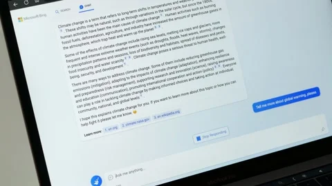 FEBRUARY 27, 2023: Bing, Microsoft AI Chat, Macbook Screen Close-up of an Stock Footage 234287988