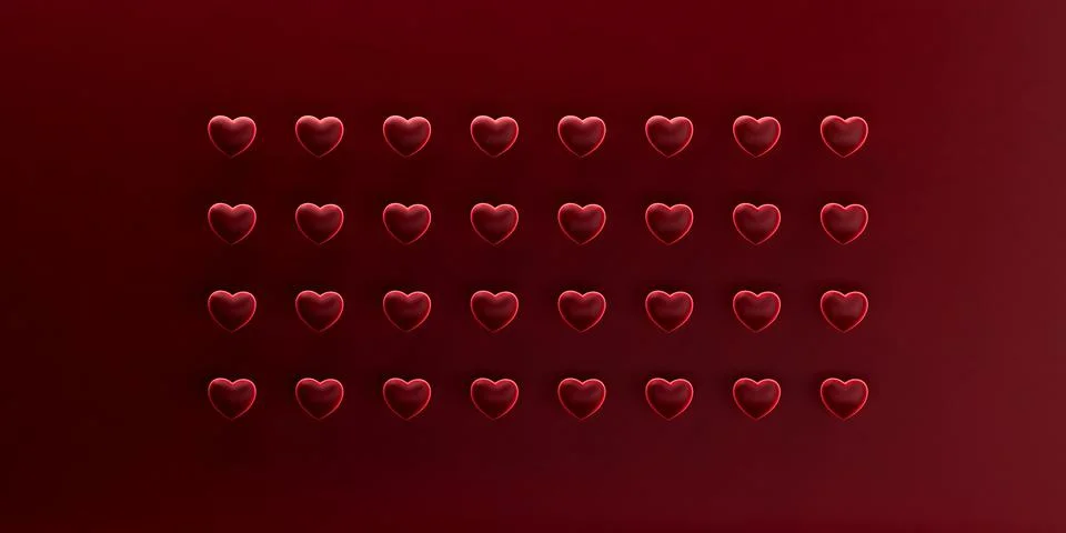 February 3d rendering. Long banner with hearts pattern. Space for text. Valentin Illustrazione stock