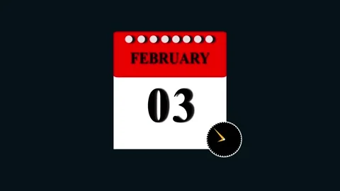 February 3rd calendar date with animated clock for deadline and schedule pl.. 스톡 동영상 332896525