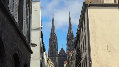 February 4, 2025 - Clermont-Ferrand, France - Cathedral exterior during daylight Stock Footage 338147068