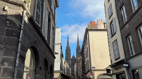 February 4, 2025 - Clermont-Ferrand, France - Cathedral exterior during daylight Stock Footage 338147072