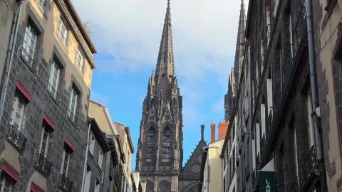 February 4, 2025 - Clermont-Ferrand, France - Cathedral exterior during daylight Stock Footage 338147105