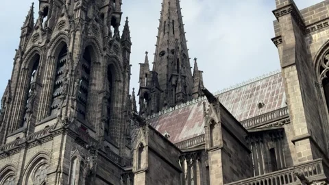 February 4, 2025 - Clermont-Ferrand, France - Cathedral exterior during daylight Stock Footage 338147132