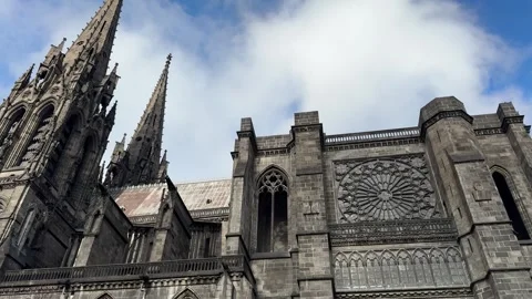 February 4, 2025 - Clermont-Ferrand, France - Cathedral exterior during daylight Stock Footage 338147157