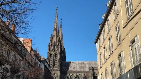 February 4, 2025 - Clermont-Ferrand, France - Cathedral exterior during daylight Stock Footage 338147234