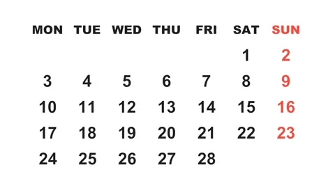 February 5, 2025, Animated 2029 planner showcasing February calendar, Stock Footage 320080105