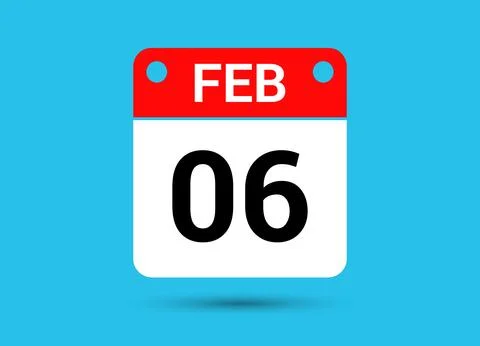 February 6 Calendar Date Flat Icon Day 6 Vector Illustration Stock Illustration