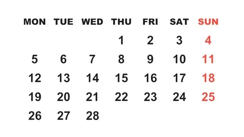 February 7, 2029, Animated 2027 planner showcasing February calendar, Stock Footage 320080300
