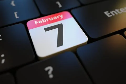 February 7 date on a keyboard key, 3d rendering Stock Illustration