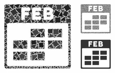 February calendar grid Composition Icon of Rough Parts Stock Illustration